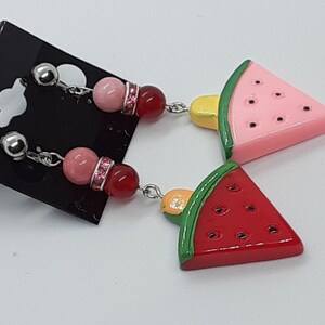 Watermelon Popsicle Dangle Clip On Earrings Summer Fun Food Jewelry Gifts for her