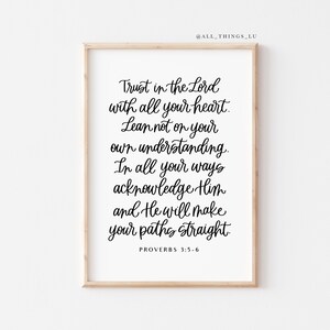 Confie no Senhor Impressão 8x10 | Provérbios 3:5-6 Download de Manuscrito | Download digital somente impressão | Decoração de Casa | Enquadrar esta impressão