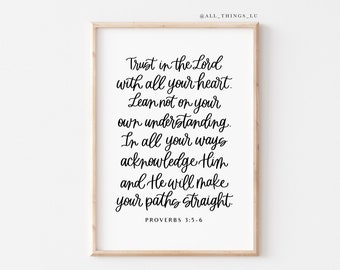 Trust in the Lord Print 8x10 | Proverbs 3:5-6 Handlettering Download | Digital Download Print Only | Home Decor | Frame This Print