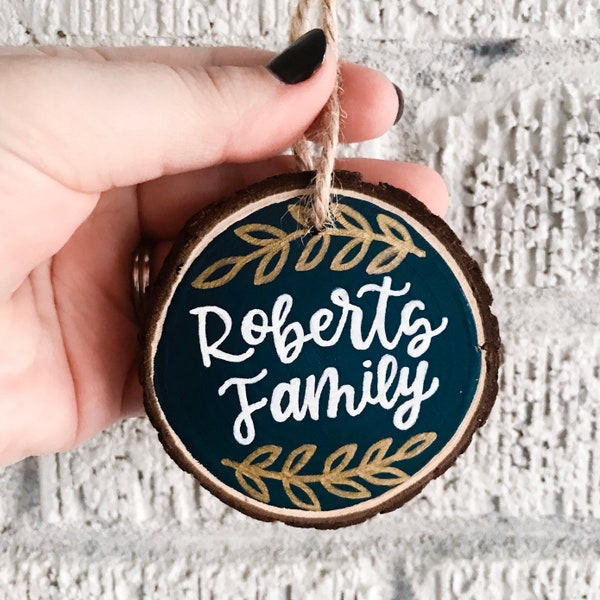 Custom Wood Slice Hand-Lettered Ornaments | Calligraphy Ornaments | Christmas Ornaments | Lettered Christmas Decorations