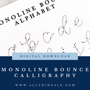 Guía de práctica de Monoline Bounce / Hoja de trabajo de letras a mano / Página del libro de trabajo de letras a mano / Aprenda a hacer letras