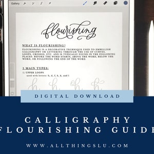 Kalligrafie Flourishing Praxisleitfaden | Handlettering Arbeitsblatt | Hand Lettering Workbook Seite | Buchstaben lernen