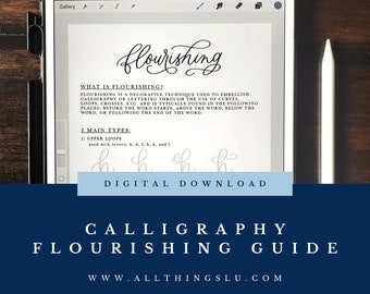 Calligraphy Flourishing Practice Guide | Handlettering Worksheet | Hand Lettering Workbook Page | Learn To Letter