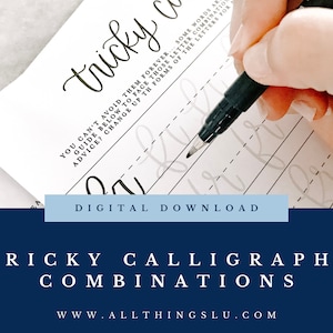 Tricky Calligraphy Combinations Practice Guide | Handlettering Worksheet | Hand Lettering Workbook Page | Learn To Letter