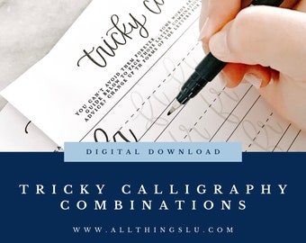 Tricky Calligraphy Combinations Practice Guide | Handlettering Worksheet | Hand Lettering Workbook Page | Learn To Letter