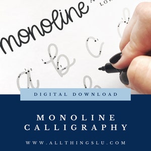 Monoline Calligraphy Style Practice Guide for Beginners | Handlettering Worksheet | Hand Lettering Workbook Page | Learn To Letter