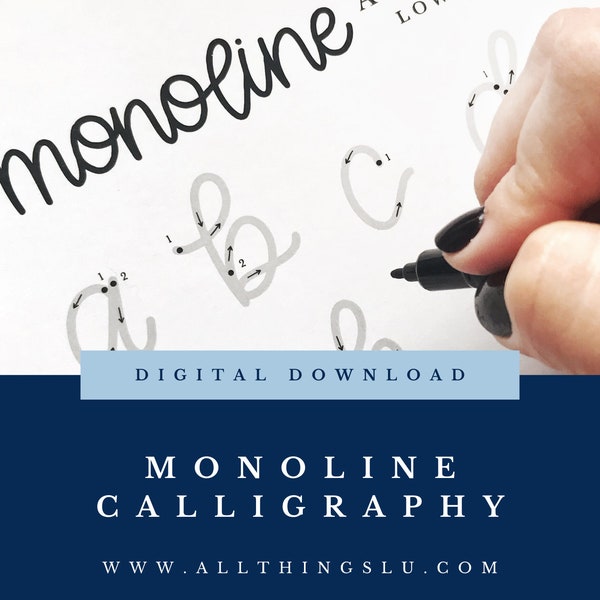 Monoline Calligraphy Style Practice Guide for Beginners | Handlettering Worksheet | Hand Lettering Workbook Page | Learn To Letter