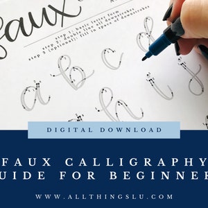 Faux Kalligraphie Übungsleitfaden für Anfänger | Handlettering Arbeitsblatt | Handlettering Arbeitsmappe Seite | Lerne zu schreiben