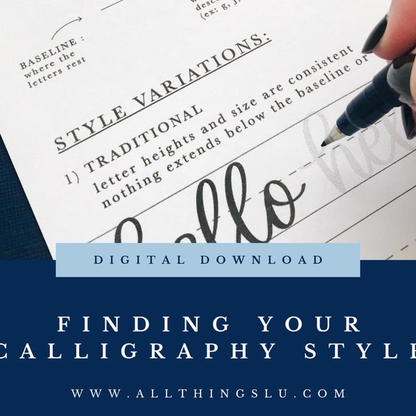 Finding Your Calligraphy Style Practice Guide | Handlettering Worksheet | Hand Lettering Workbook Page | Learn To Letter