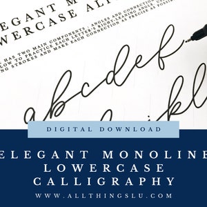 Elegante guía de práctica de caligrafía en minúsculas monolíneas / Hoja de trabajo de handlettering / Página del libro de trabajo de rotulación a mano / Aprender a escribir