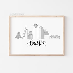 Houston Texas Cityscape Print | hand-lettered calligraphy print | Houston Art | Houston Skyline Print | Texas Cityscape | Travel Art