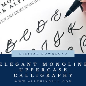 Guía de práctica de caligrafía monolineal elegante en mayúsculas / Hoja de trabajo de letras a mano / Página del libro de trabajo de letras a mano / Aprenda a hacer letras