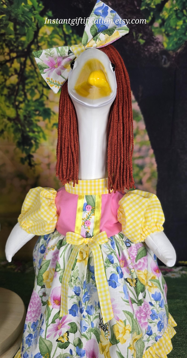 Spring / Summer / Floral Fabric Porch Goose Dress With Hair Bow & Wig ...