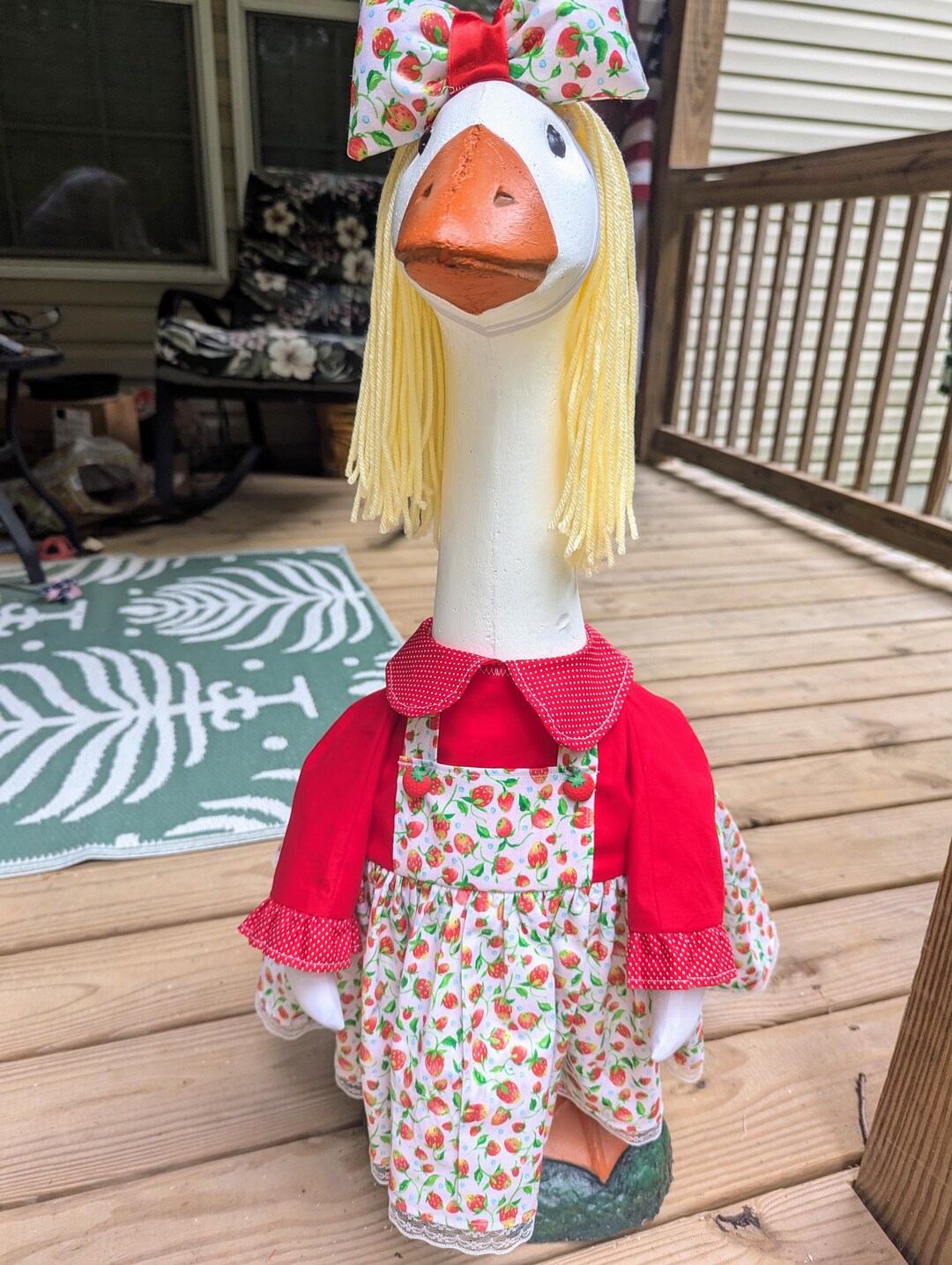 Spring / Summer/ Strawberry Fabric Porch Goose Dress With Hair Bow ...