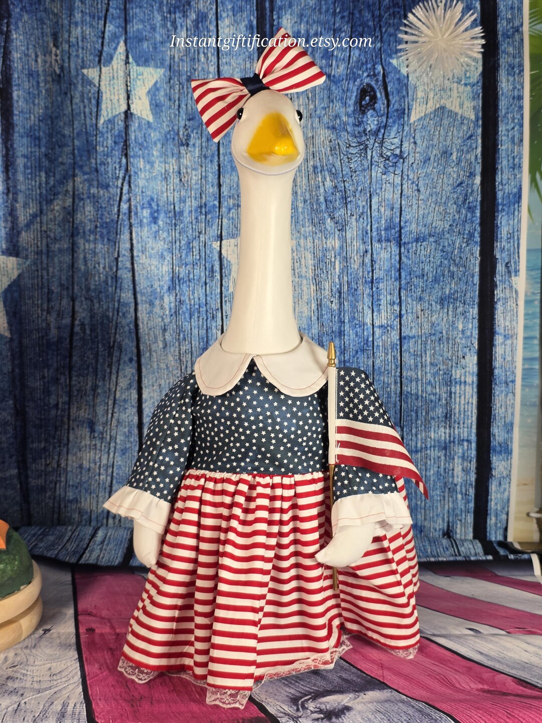 4th of July/ Summer Porch Goose Dress With Hair Bow, Wig & Flag! Fits a ...