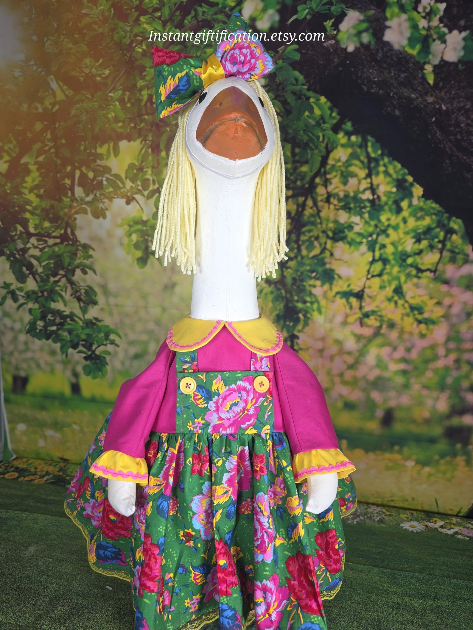 Spring / Summer Floral Dresse With Bow & Wig for Your Porch Goose - Etsy