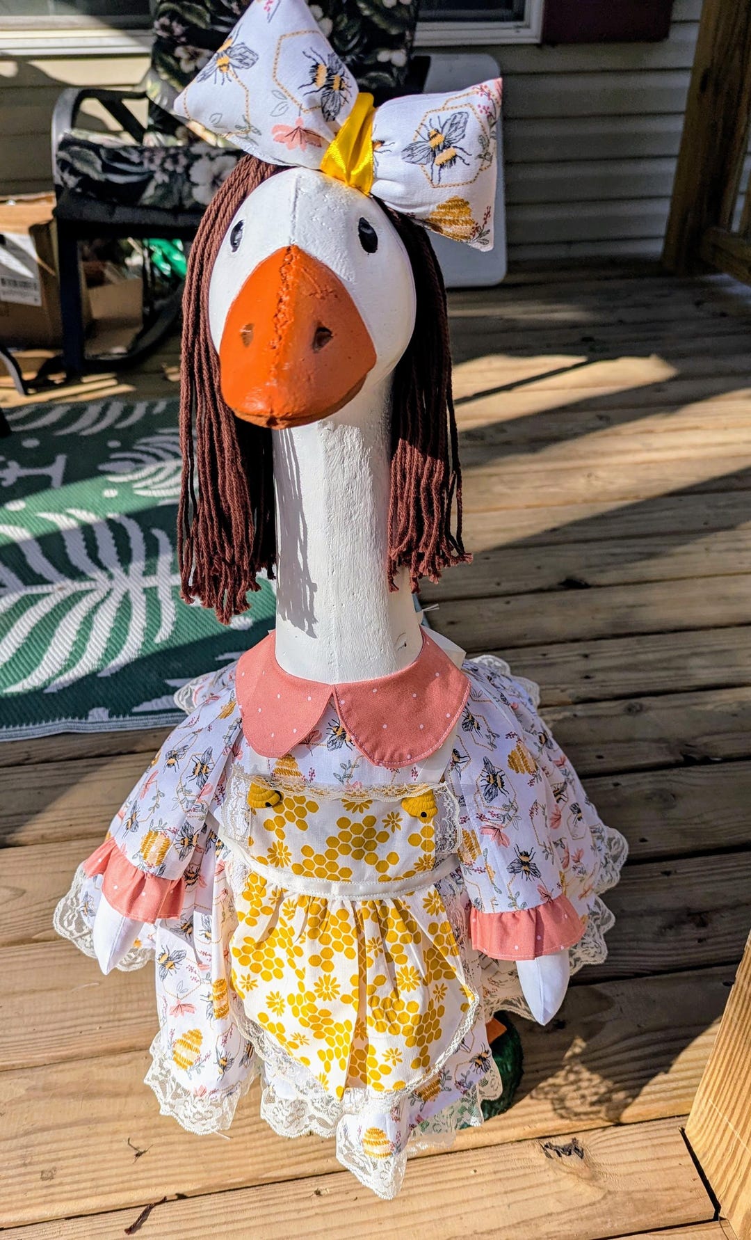 Spring / Summer/ Bee Porch Goose Dress With Apron, Hair Bow & Wig!! - Etsy