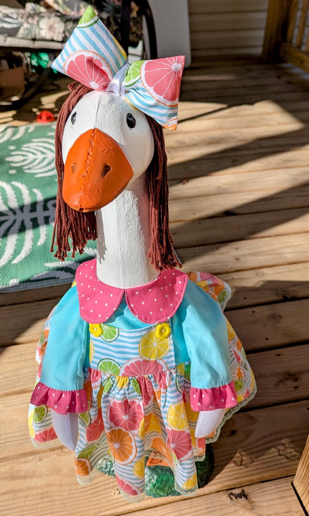Spring / Summer/ Citrus Porch Goose Dress With Matching Hair Bow & Yarn ...