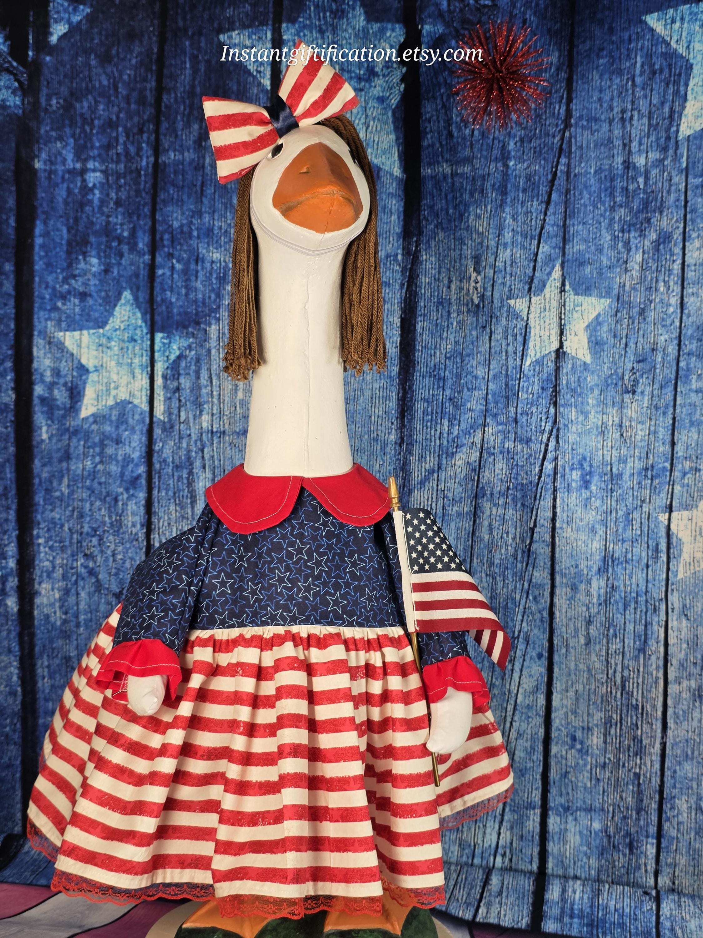 4th of July/ Summer Porch Goose Dress With Hair Bow, Wig & Flag!fits a ...