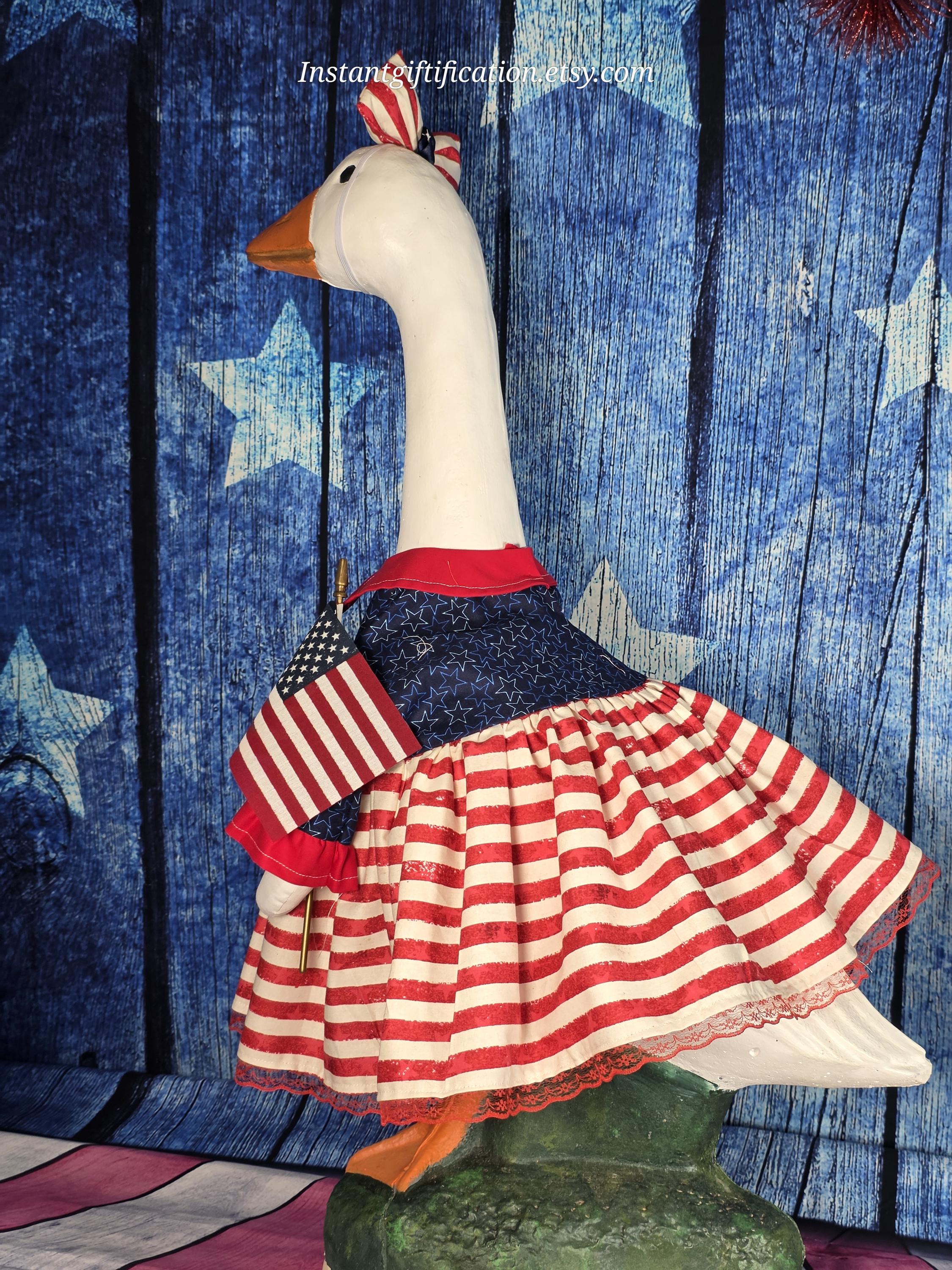 4th of July/ Summer Porch Goose Dress With Hair Bow, Wig & Flag!fits a ...