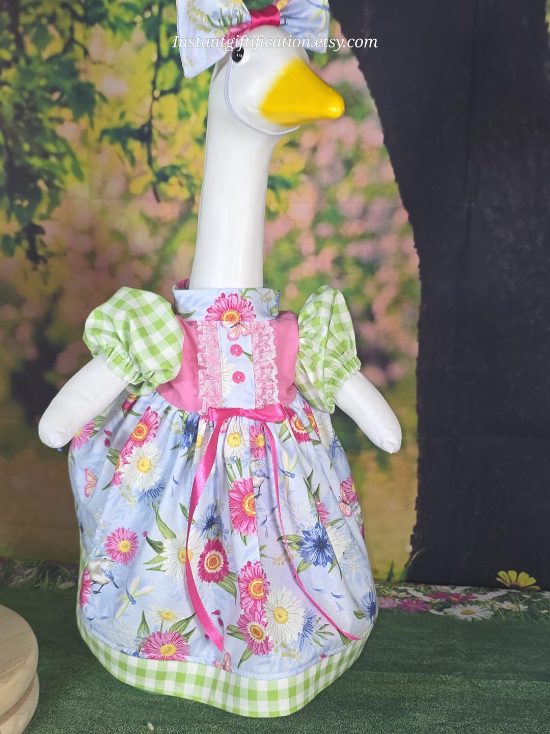 Floral Spring/ Summer/porch Goose Dress With Hair Bow & Wig, Fits 19-23 ...