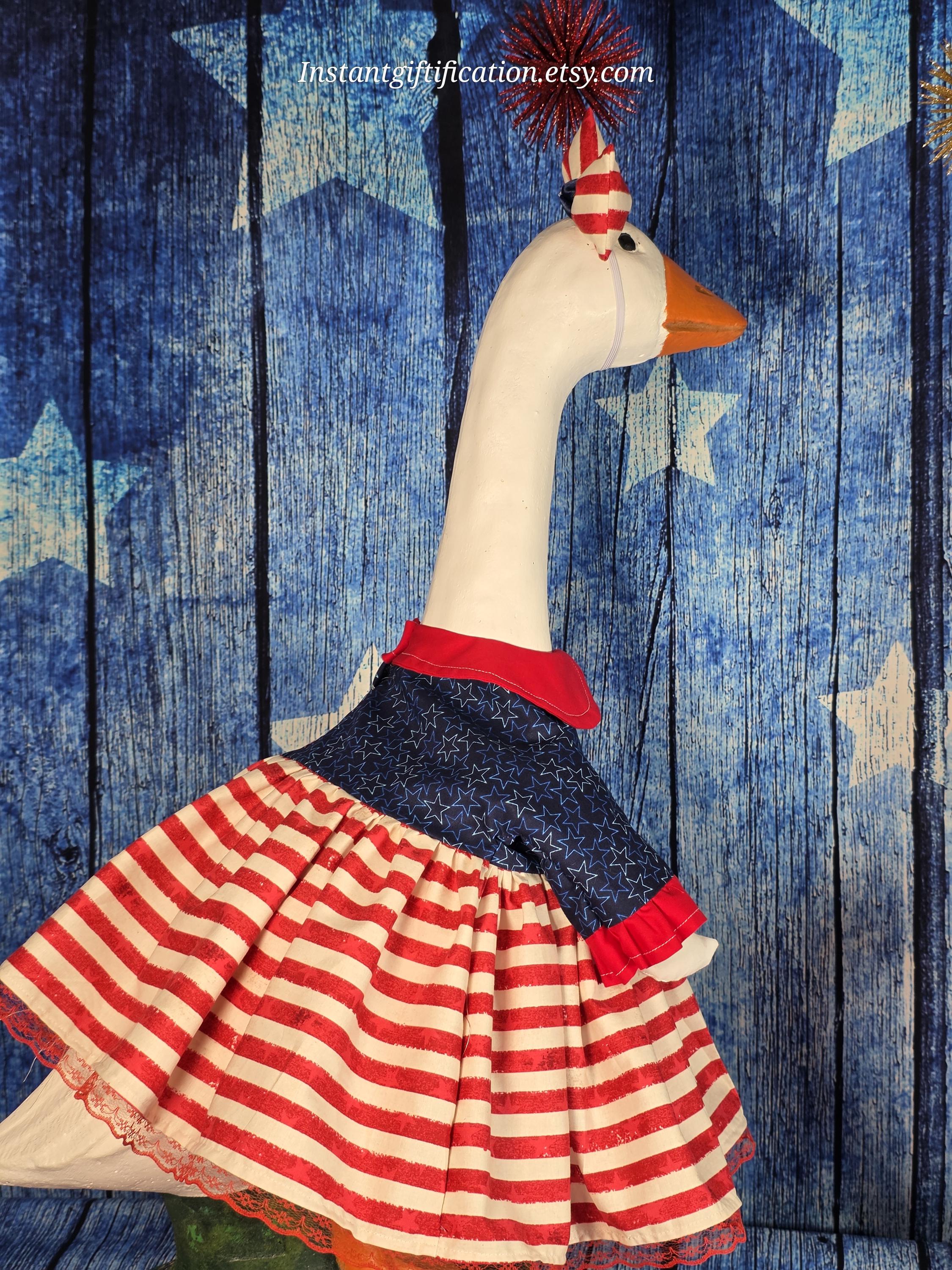 4th of July/ Summer Porch Goose Dress With Hair Bow, Wig & Flag!fits a ...
