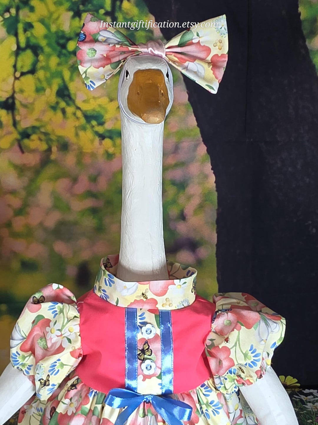 Floral Spring/ Summer/porch Goose Dress With Hair Bow & Wig, Fits 23 ...