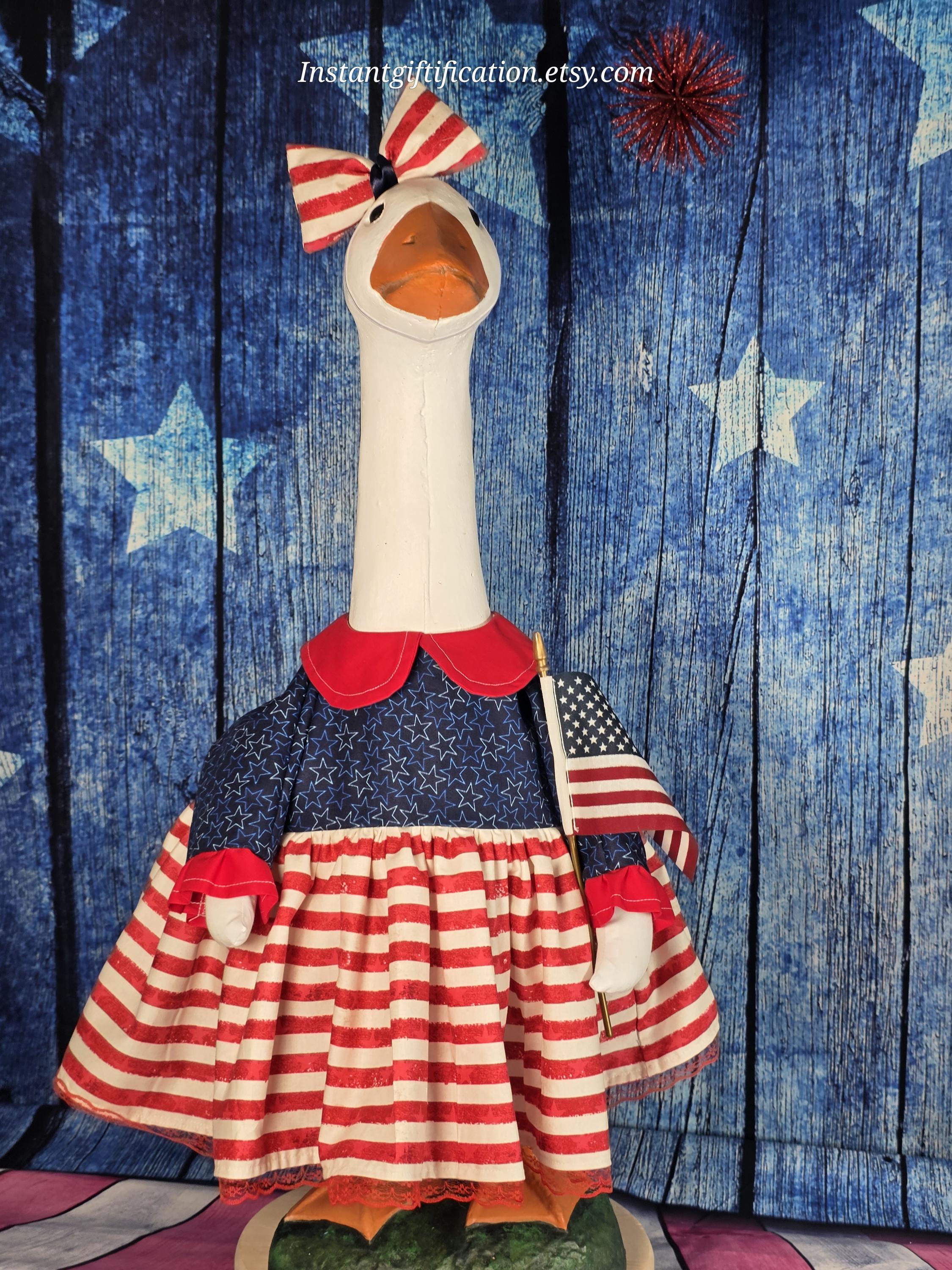 4th of July/ Summer Porch Goose Dress With Hair Bow, Wig & Flag!fits a ...