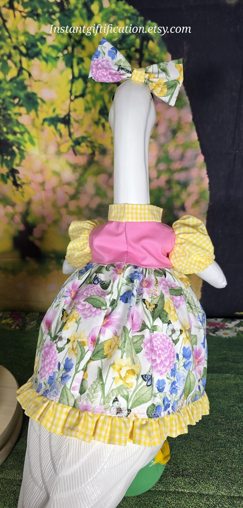Spring / Summer / Floral Fabric Porch Goose Dress With Hair Bow & Wig ...