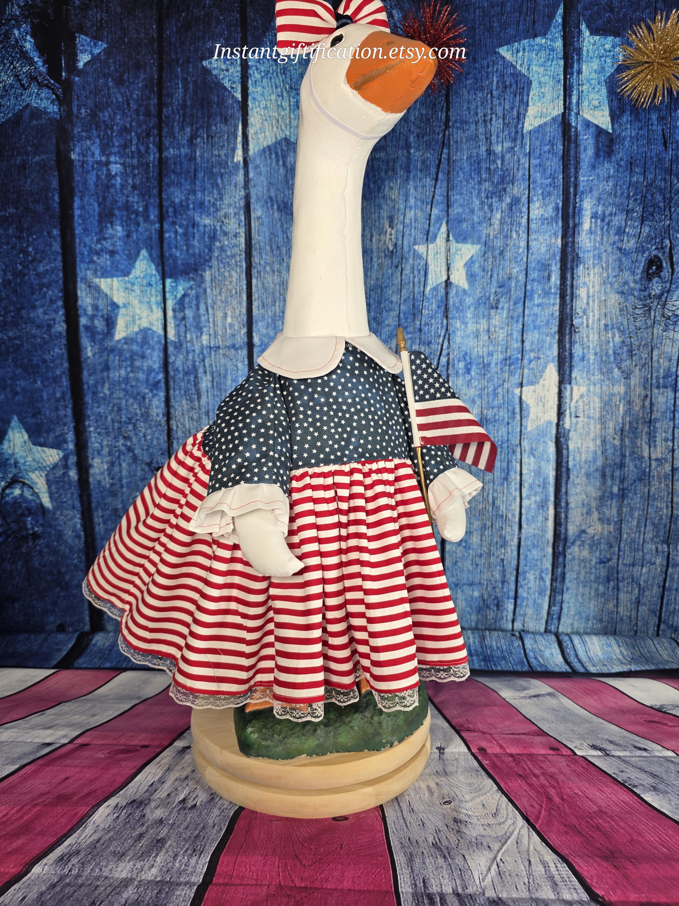 4th of July/ Summer Porch Goose Dress With Hair Bow, Wig & Flag! Fits a ...