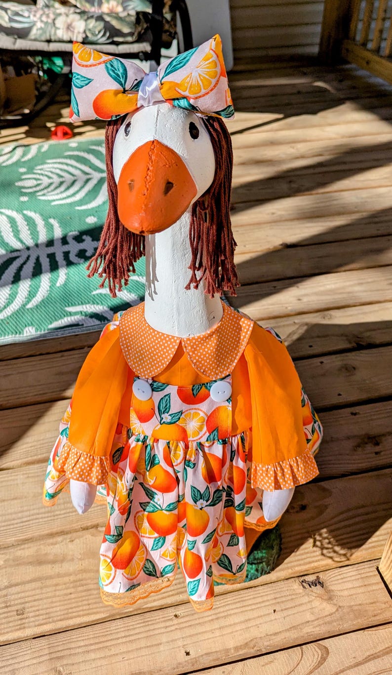 Spring / Summer/ Oranges Porch Goose Dress With Hair Bow & Wig!! Fits a ...