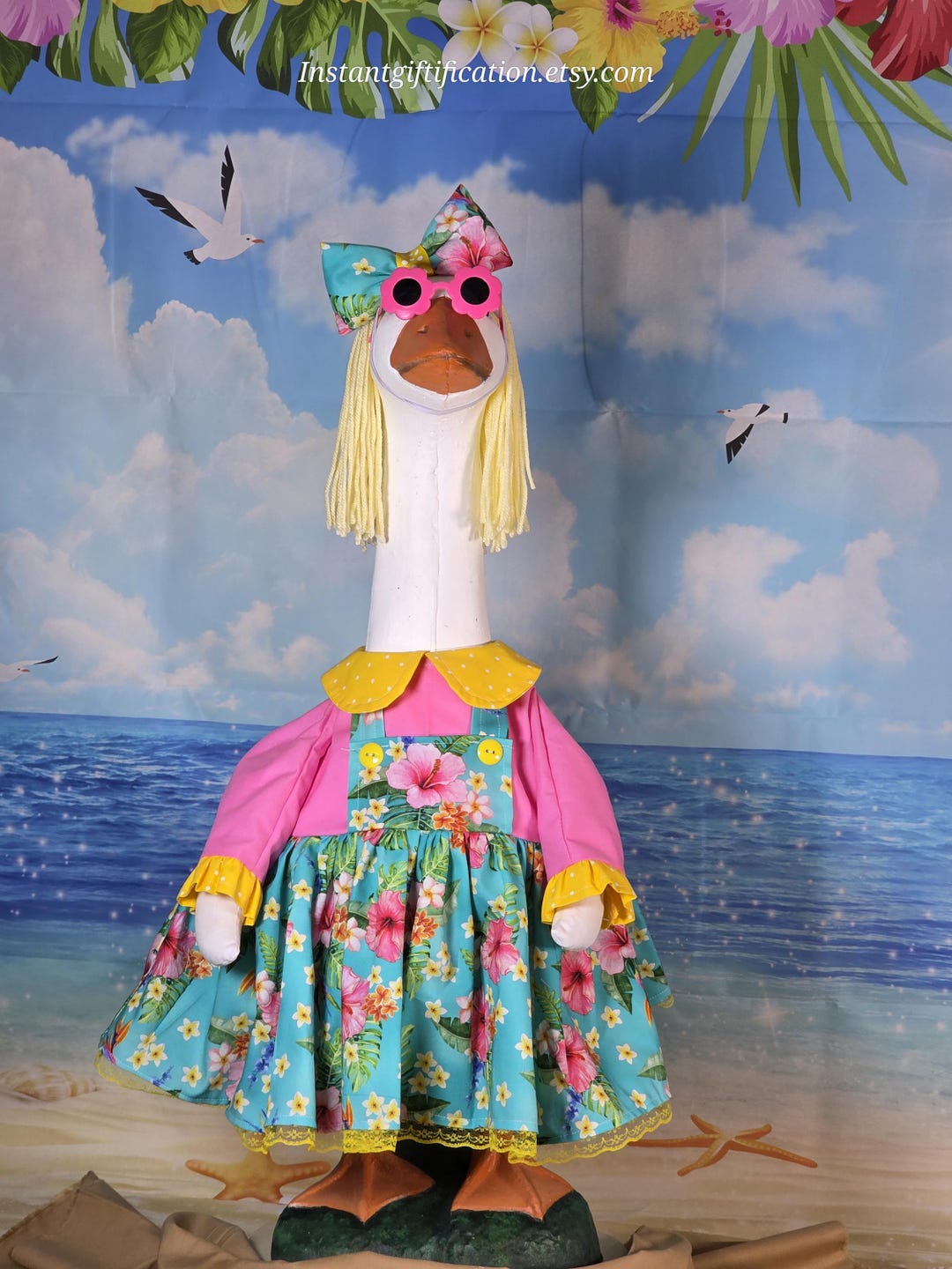 Spring / Summer / Foral Porch Goose Dress With Hair Bow, Wig and Pink ...