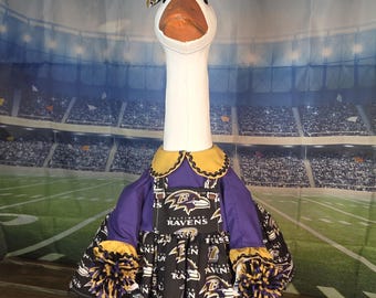 Goose-Leader Football/Baltimore Ravens/Dress for Your Porch Goose with Pompoms, Hair Bow & Wig! Fits a 14-29"goose. Select size at checkout.