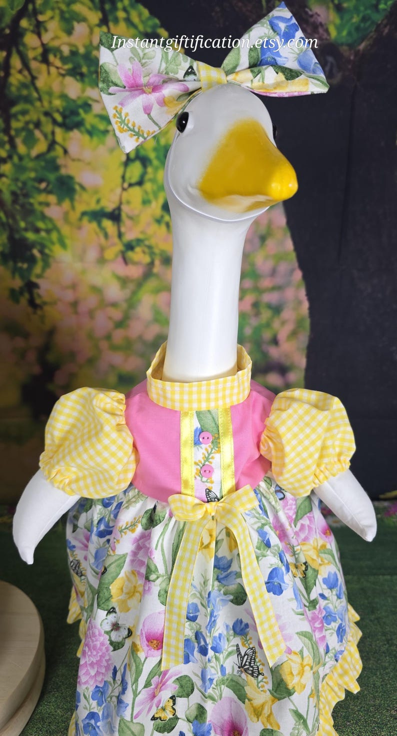 Spring / Summer / Floral Fabric Porch Goose Dress With Hair Bow & Wig ...