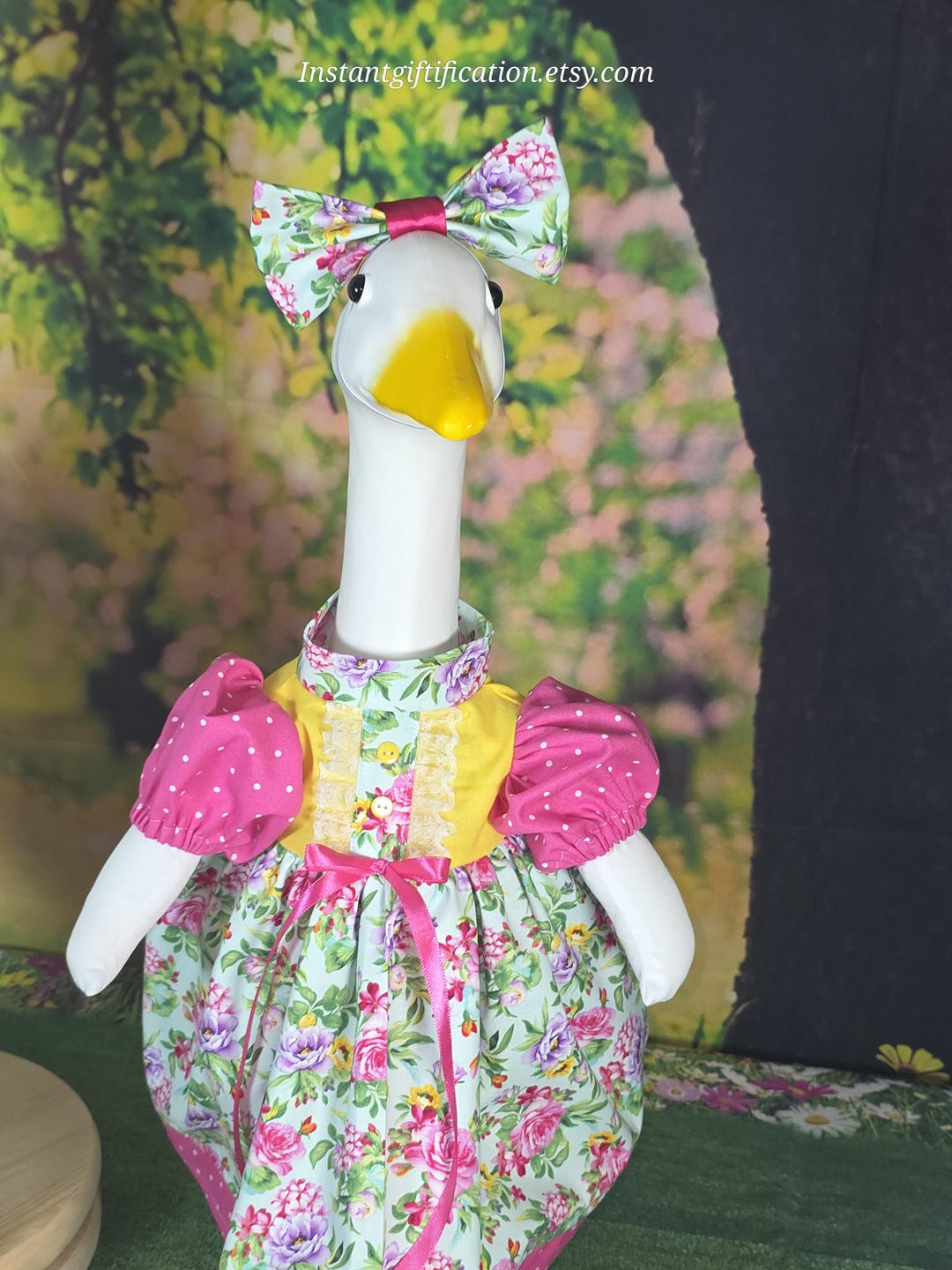 Floral Spring/ Summer/porch Goose Dress With Hair Bow & Wig, Fits 19 ...