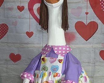 Valentine's Day / Candy Hearts Porch Goose Dress with Necklace, Hair Bow & Wig!!  Fits a 14-29" goose. Select size at checkout.