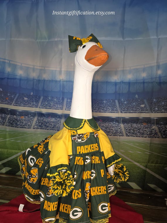 green bay packers dress Goose- Leader Football/ Porch Goose with Pompoms, Hair Bow & Wig!! Fits a 14-29