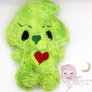 Mr. Mean Green Guy Minky Plush Stuffie, Holiday Cute Soft Plushie Stuffie, Embroidered Handmade Stuffed Cuddle Christmas Gift