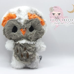 Owl Stuffie,  Owl Stuffed Animal, Owl Soft Toy, Stuffed Toy Animal, Cuddle Plush Owl, Handmade Stuffed Animal, White Grey Stuffed Owl