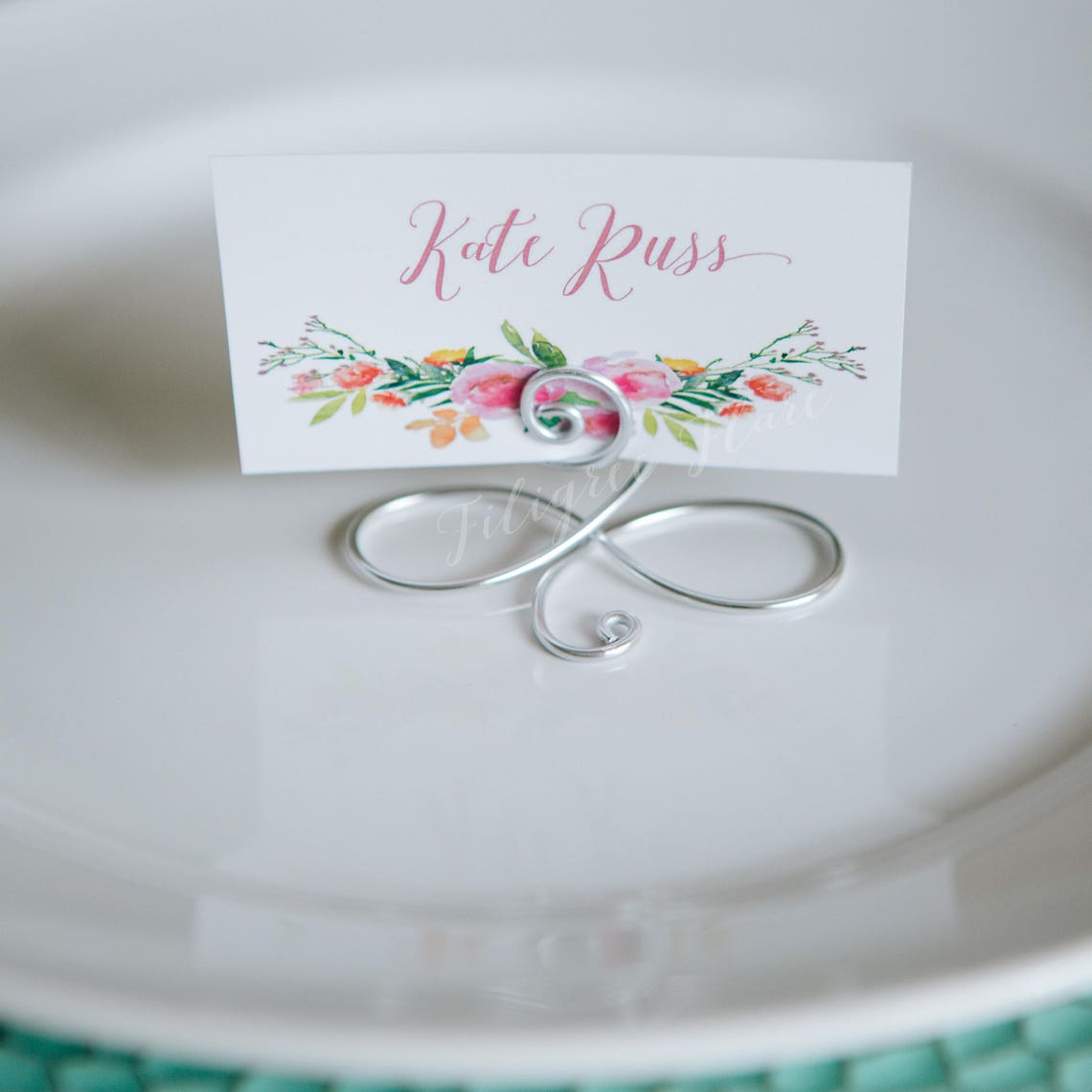 12 Silver Wedding Name Place Card Holders Set of 12 Card Etsy