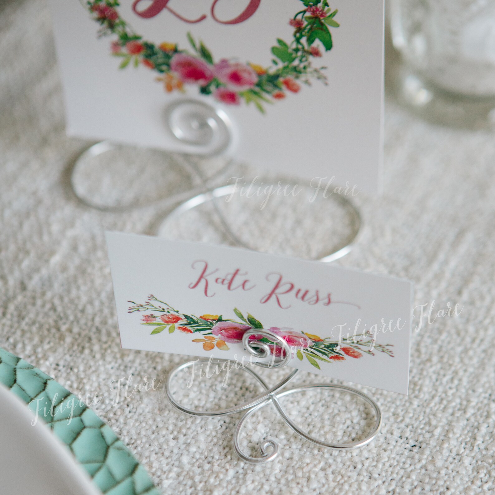 12 Silver Wedding Name Place Card Holders Set of 12 Card Etsy