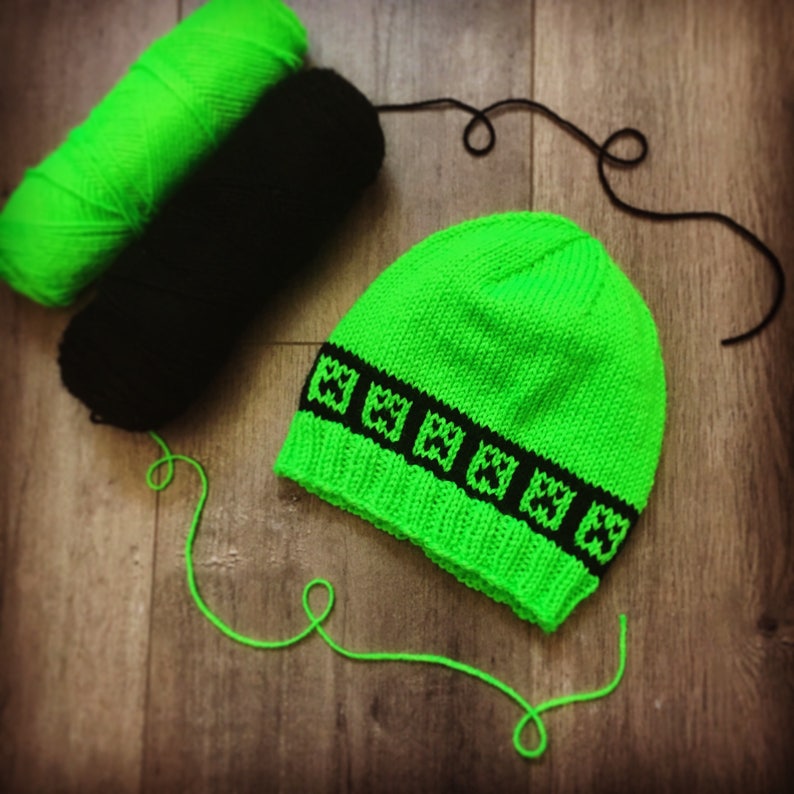 Creeper Knit Hat. Hand Knit in the Style of Minecraft. Green Etsy