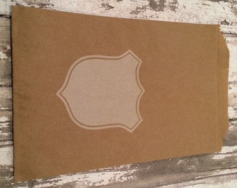 Shield 10 White on Brown Medium Paper Food Safe Craft Favor Bags Scalloped /& Notched