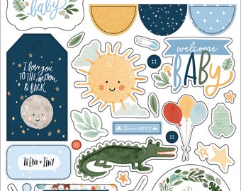 Echo Park Paper Co. welcome BABY BOY Collection Puffy Stickers, Puffy Baby Boy Theme Stickers, Baby Boy Scrap and Papercraft