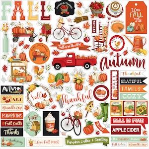 Carta Bella Paper Co. WELCOME Autumn Collection 12X12 Sticker Sheet, Fall/Autumn Theme Scrapbook and Papercraft, Fall/Autumn Sticker Sheet