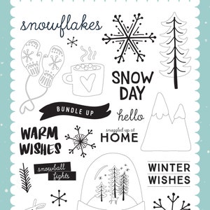 Carta Bella SNOW Much Fun Collection Designer Stamps, "Frost and Ice" Stamp Set, Winter Stamps, Winter/Snow Scrap and Papercraft