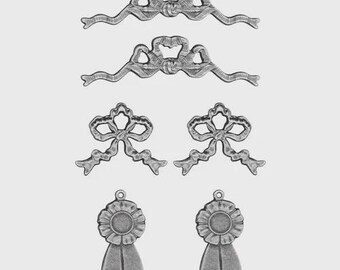Tim Holtz idea-ology Adornments, Ribbons & Bows, Vintage Inspired Assemblage, 6 Pieces, Tim Holtz Ribbon and Bow Charms