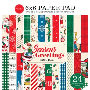 Carta Bella Season's Greetings Collection 6X6 Pad, 24 Double-sided Patterned Sheets, Christmas/Holiday Theme Scrap and Papercraft/Cardmaking