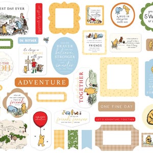 Echo Park Paper Co. Winnie the Pooh Collection Ephemera, 34 Die Cut Cardstock Pieces, Winnie the Pooh Cardmaking/Papercraft/Scrap