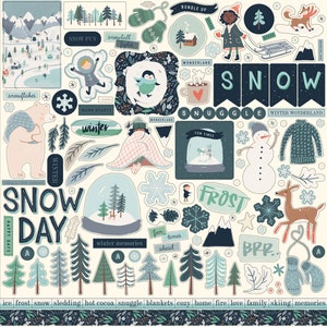 Carta Bella SNOW Much Fun 12X12 Sticker Sheet, Winter/Snow Scrapbook and Papercraft, SNOW Much Fun Sticker Sheet, Winter/Snow Stickers